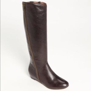 Corso Como Dark Brown Leather Knee-High Wedge Boots